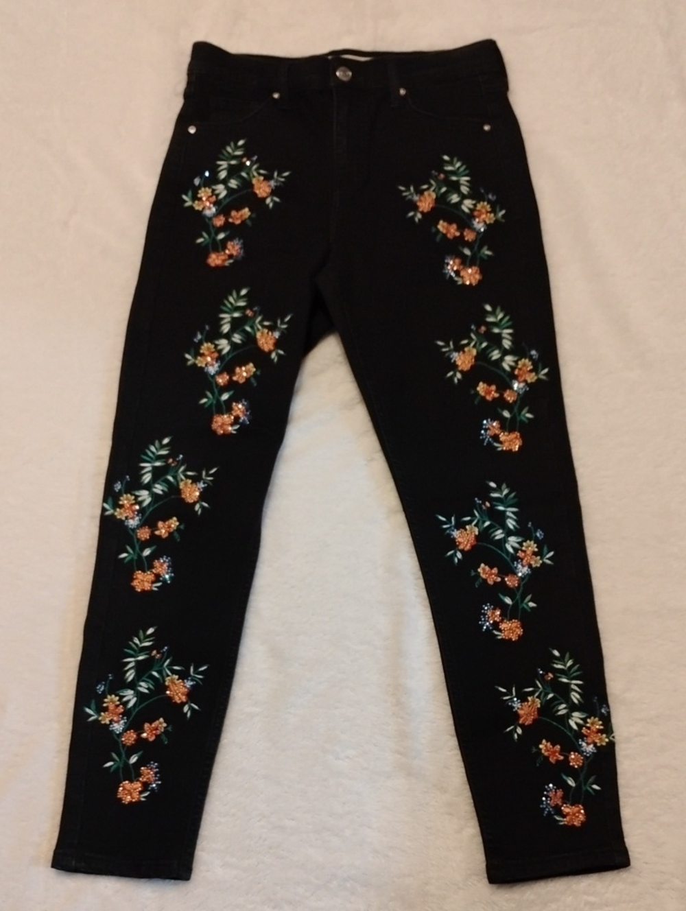 Topshop Jamie Moto Embroidered Rhinestone Jeans